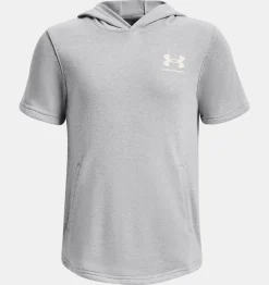 Shop Under Armour Felpa Con Cappuccio A Maniche Corte Ua Rival Terry Da Ragazzo Mod Gray Light Heather / Onyx White - 011