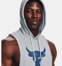 New Under Armour Felpa Con Cappuccio Senza Maniche Project Rock Bsr Bull Da Uomo Steel Light Heather / Blue Mirage - 035