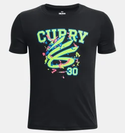 Clearance Under Armour Maglia A Maniche Corte Curry Logo Da Ragazzo Black / Lime Surge - 001