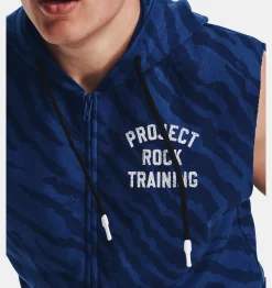 Online Under Armour Maglia Project Rock Rival Fleece Sleeveless Printed Full-Zip Da Uomo Blue Mirage / White - 471