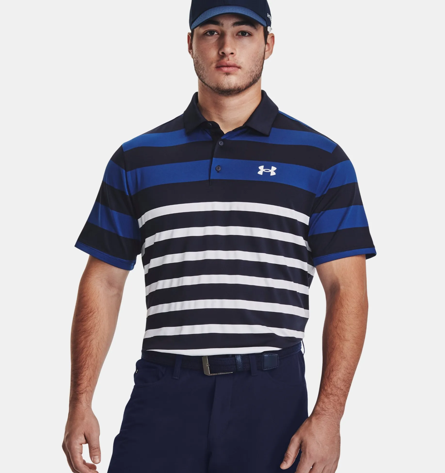 New Under Armour Polo Ua Playoff 3.0 Stripe Da Uomo Midnight Navy / Blue Mirage - 411