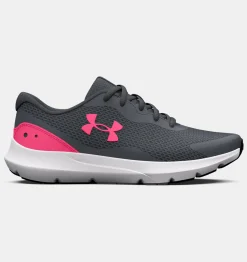 Clearance Under Armour Scarpe Da Corsa Grade School Ua Surge 3 Da Ragazza Pitch Gray / Cerise - 106
